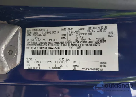 2014 Ford Escape Se из США, поврежденный, VIN 1FMCU9G97EUA49508